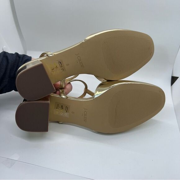 NIB J Crew Ankle T- Strap Heel Gold NEW size 8 - Picture 9 of 13